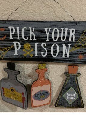 Pick Your Poison Hanging Sign for Bar, Kitchen or Halloween Party
